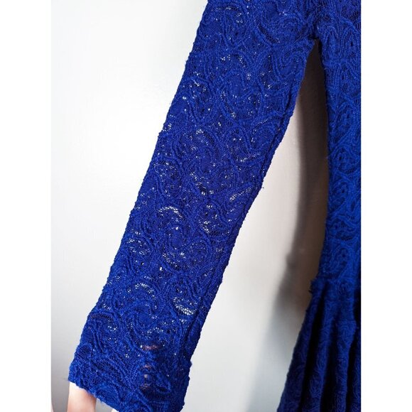 Free People Blue Katya V-Neck 3/4 Sleeve Paisley Stretch Lace Dress XS - Picture 7 of 12